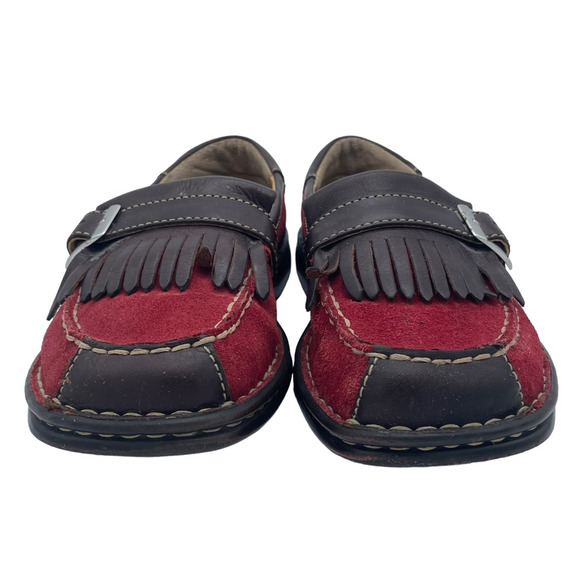 Born Womens Loafer Flat Shoes Red Black Suede Slip On Kiltie Stitching 8 M - Picture 2 of 9